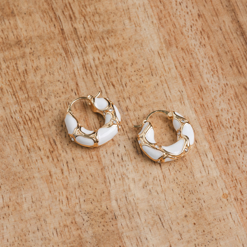 Venus Contrast Hoop Earrings - White/Gold