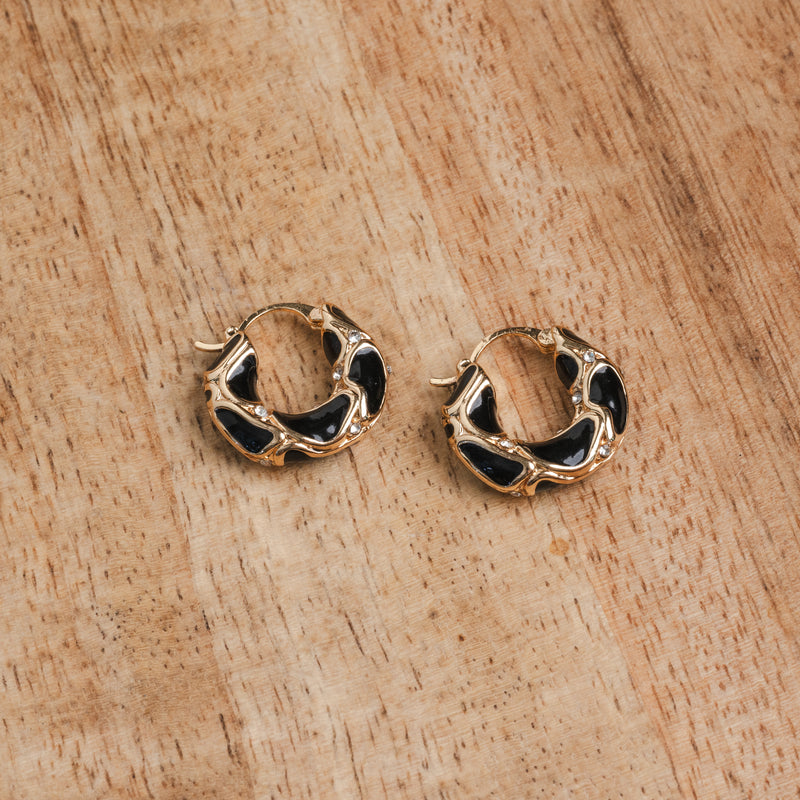 Venus Contrast Hoop Earrings - Black/Gold