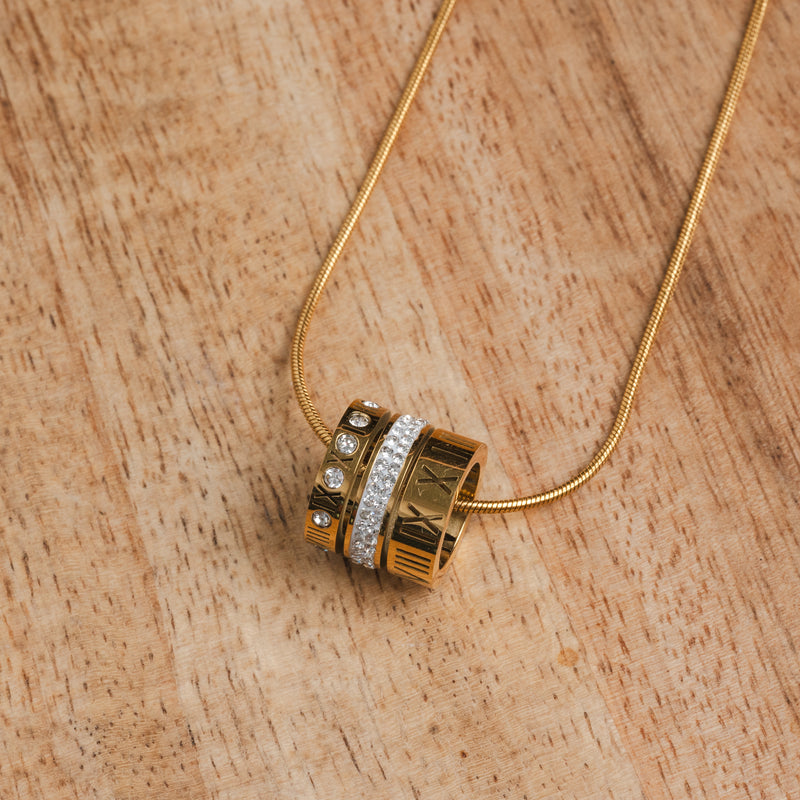 Triple Stack Ring Necklace - Gold