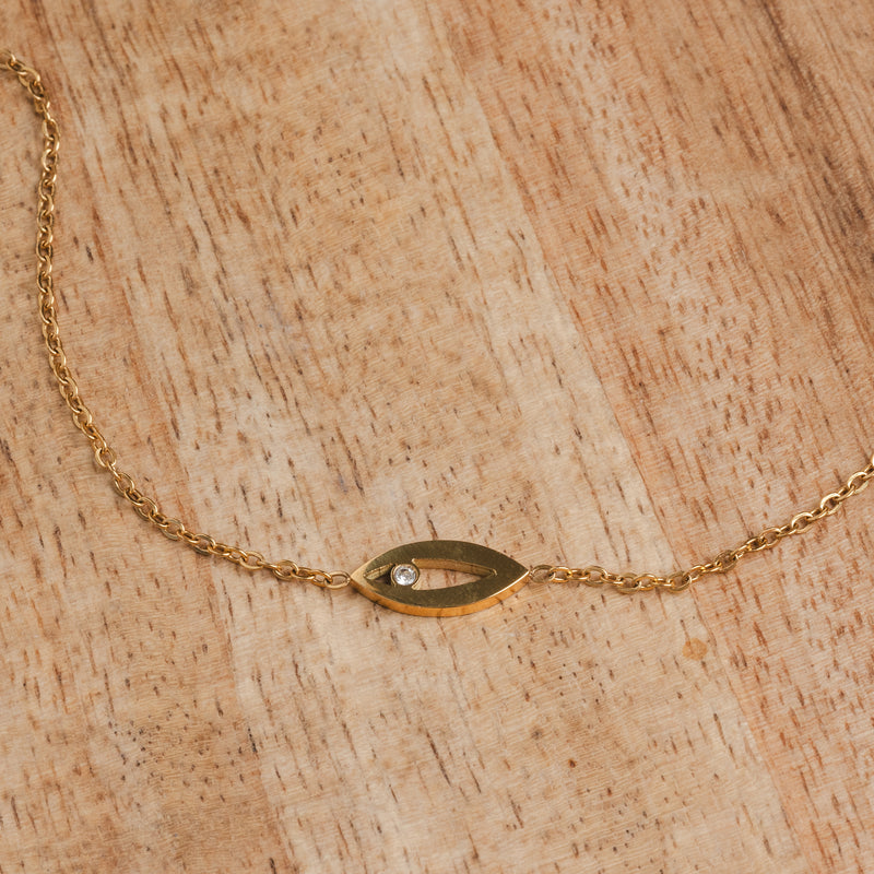 Stone Eye Pendant Necklace - Gold