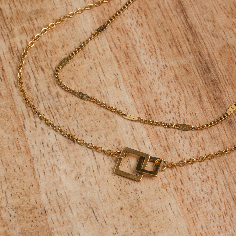 Square Link Pendant Necklace - Gold