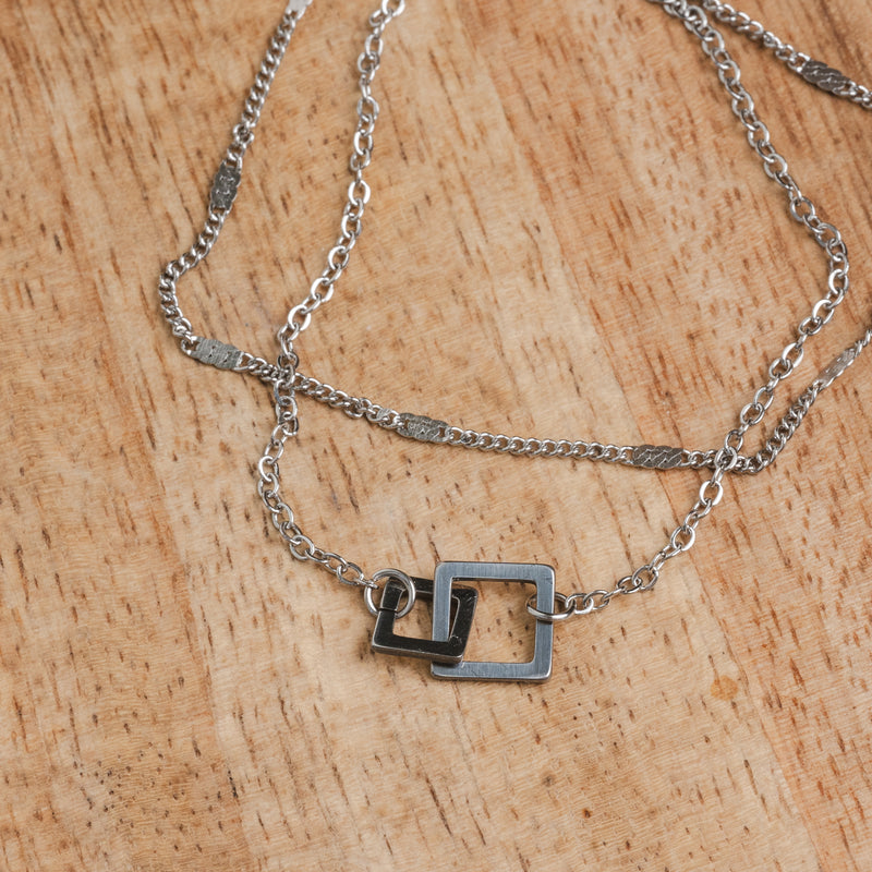 Square Link Pendant Bracelet - Silver