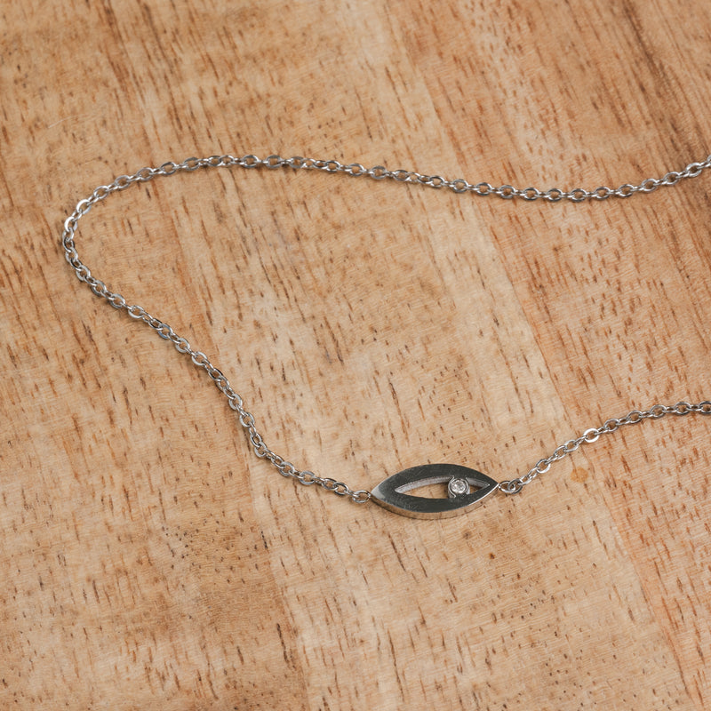 Stone Eye Pendant Necklace - Silver