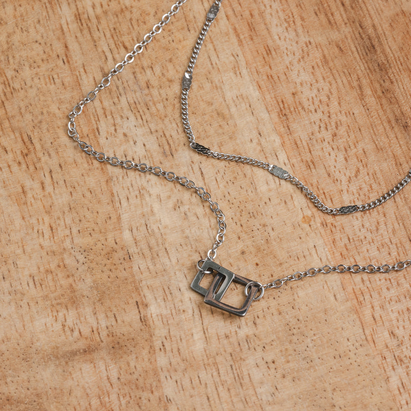 Square Link Pendant Necklace - Silver