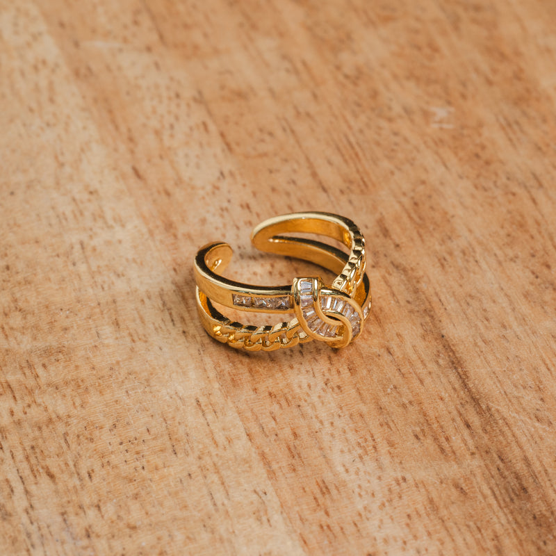 Woven Double Layer Stone Ring - Gold