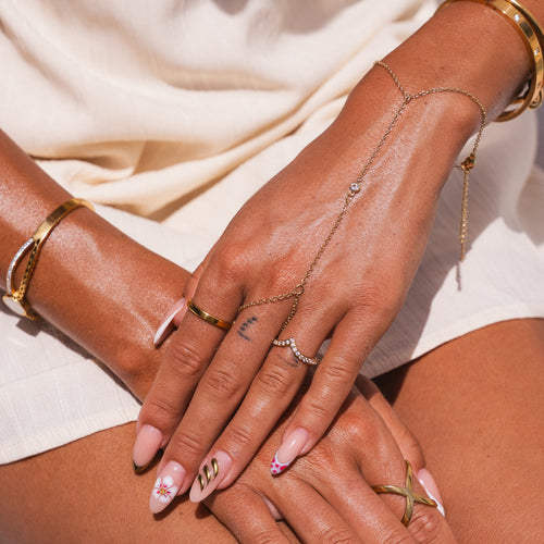 Single Stone Hand Chain - Gold