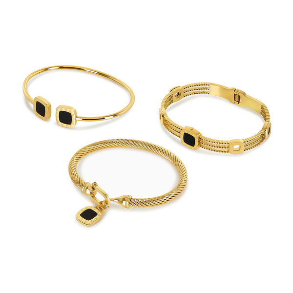 Onyx 3 Piece Bracelet Set - Gold