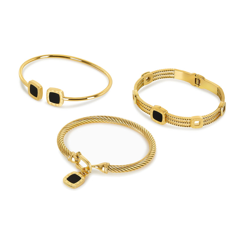 Onyx 3 Piece Bracelet Set - Gold