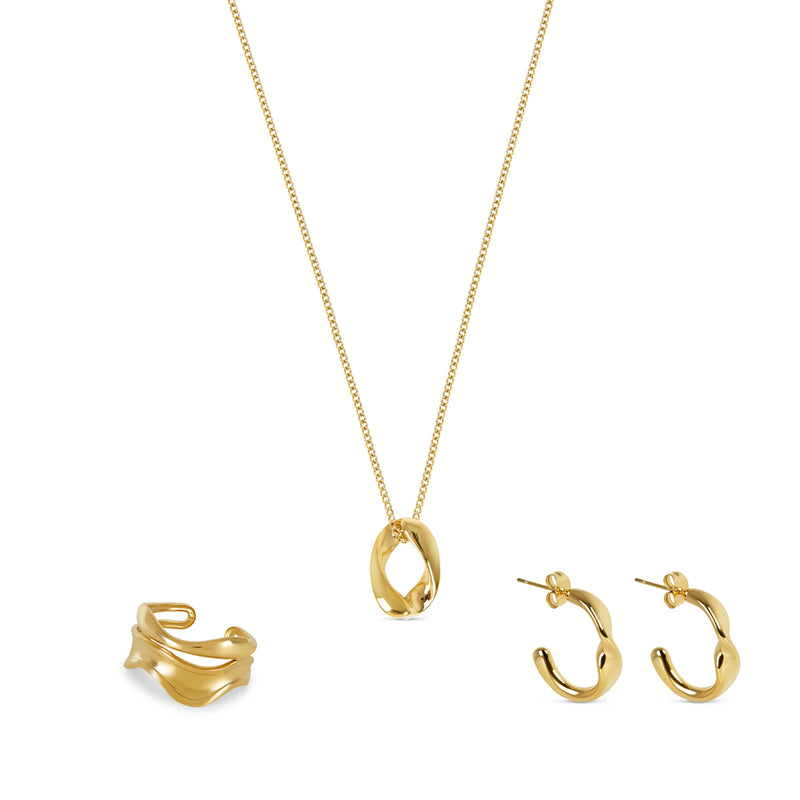 Sculpture 3 Piece Set (Necklace, Ring, Earrings) - Gold