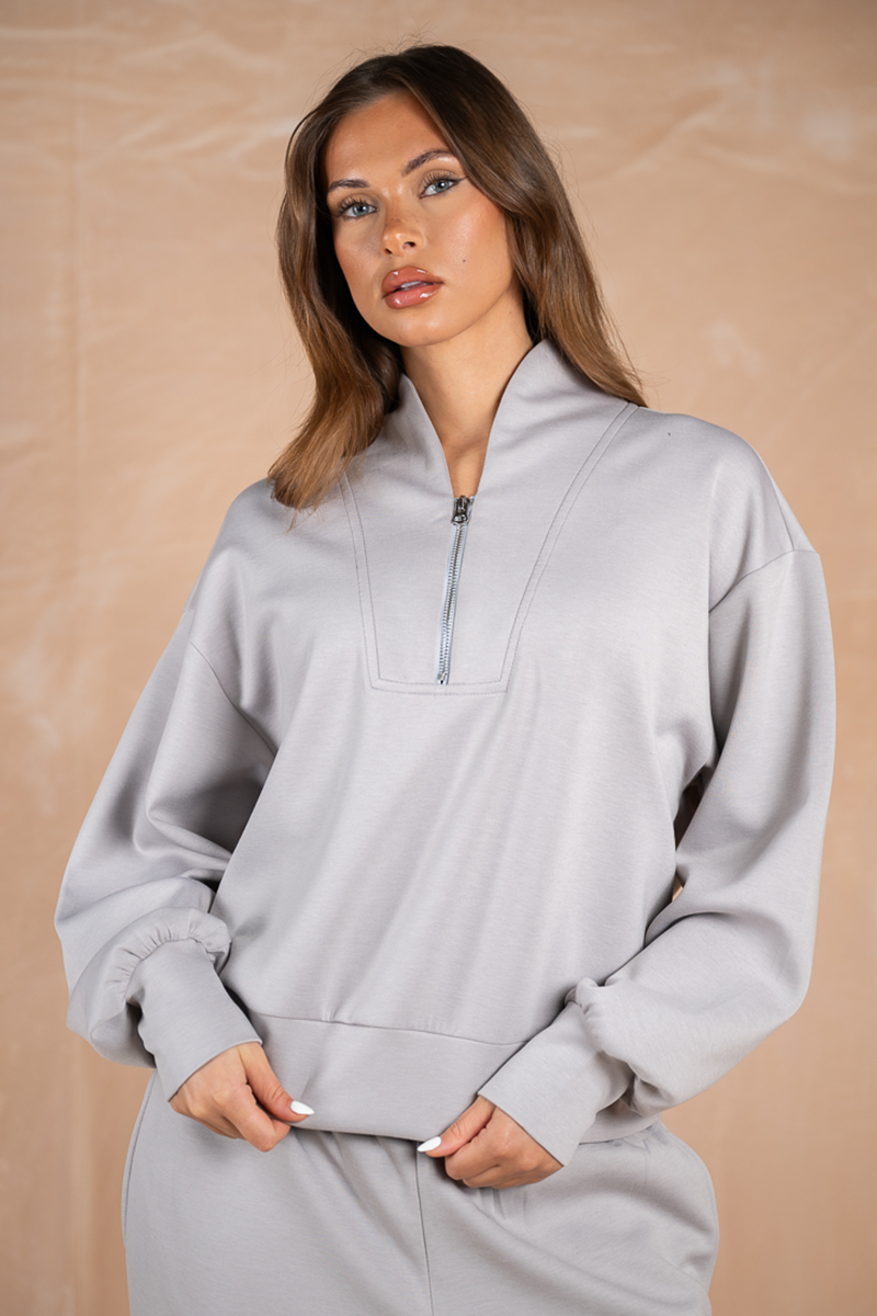 Soft Scuba Quarter Zip Sweatshirt - Grey