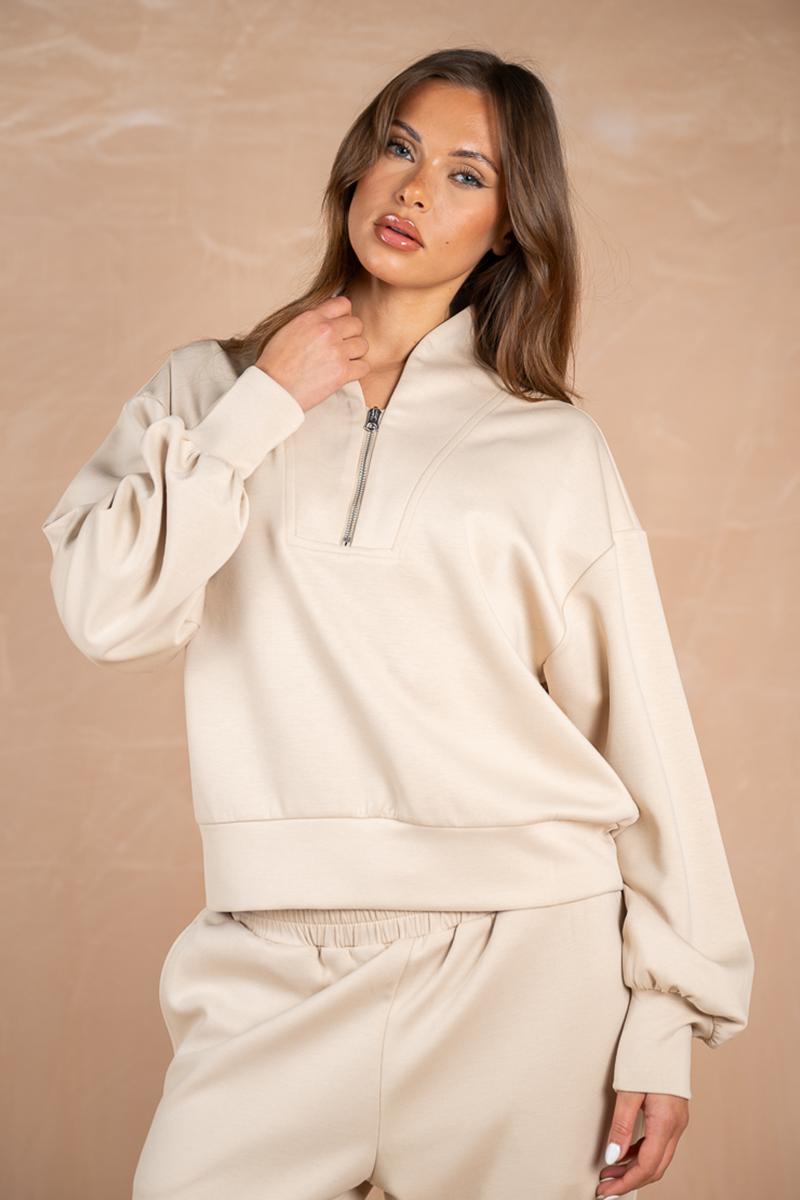 Soft Scuba Quarter Zip Sweatshirt - Stone