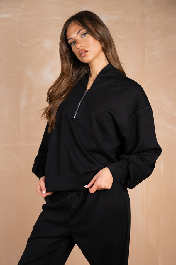 Soft Scuba Quarter Zip Sweatshirt - Black