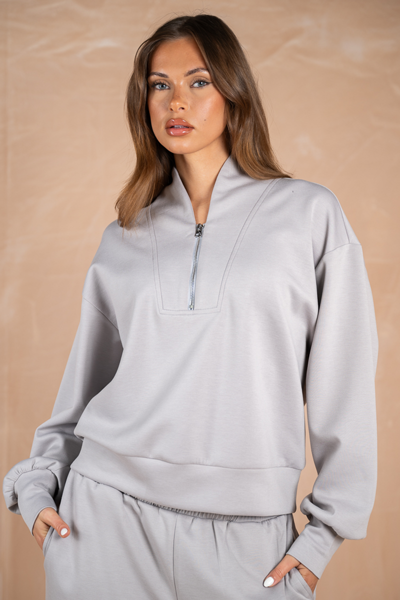 Soft Scuba Quarter Zip Sweatshirt - Grey