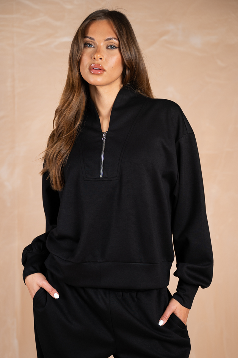 Soft Scuba Quarter Zip Sweatshirt - Black