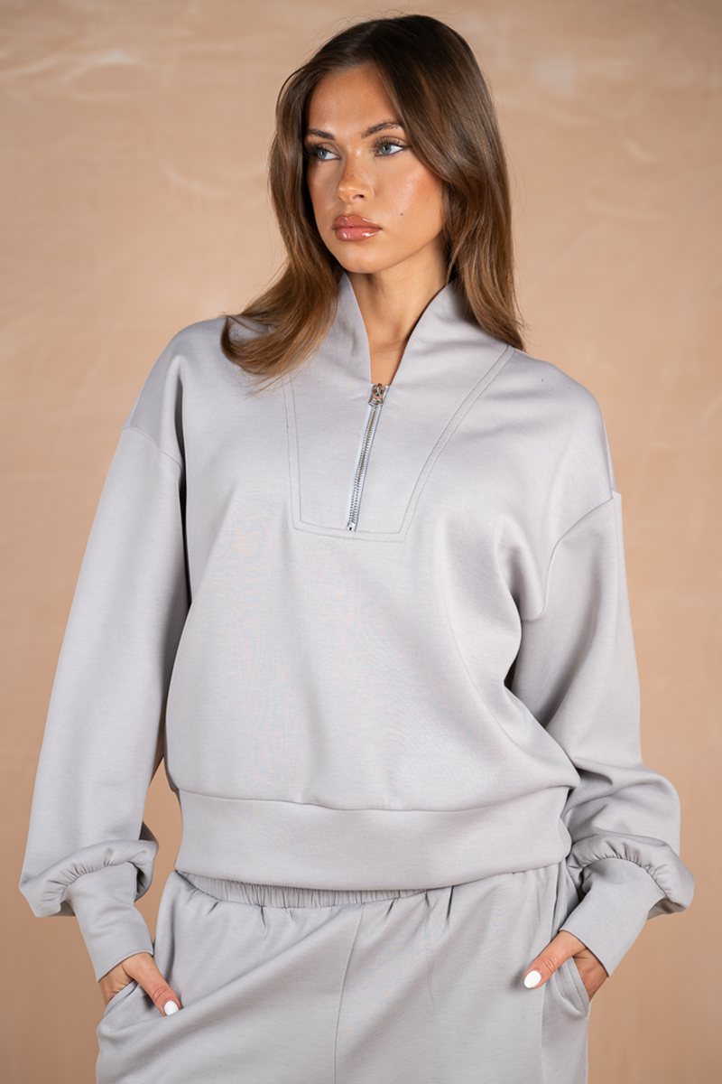 Soft Scuba Quarter Zip Sweatshirt - Grey