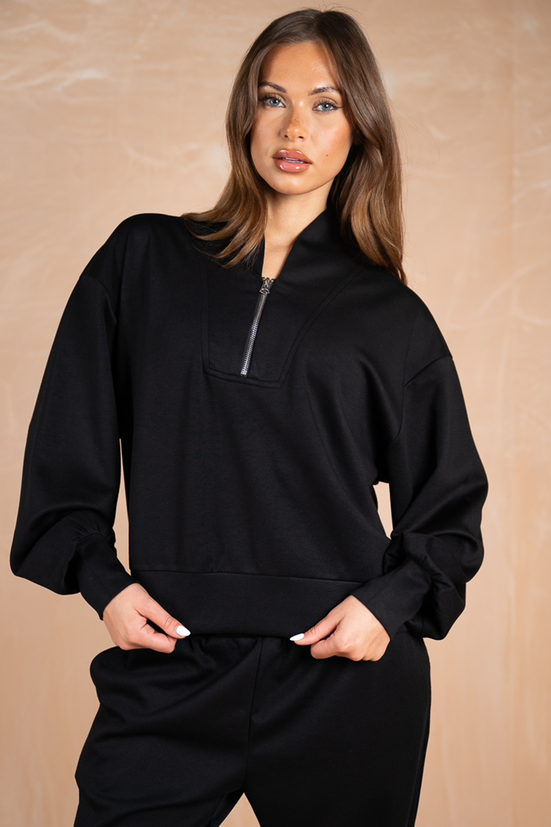 Soft Scuba Quarter Zip Sweatshirt - Black