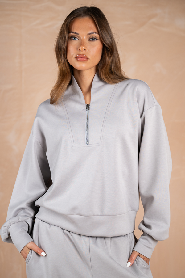 Soft Scuba Quarter Zip Sweatshirt - Grey