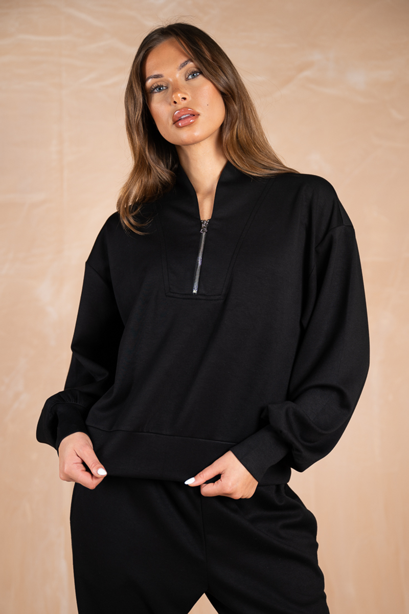 Soft Scuba Quarter Zip Sweatshirt - Black