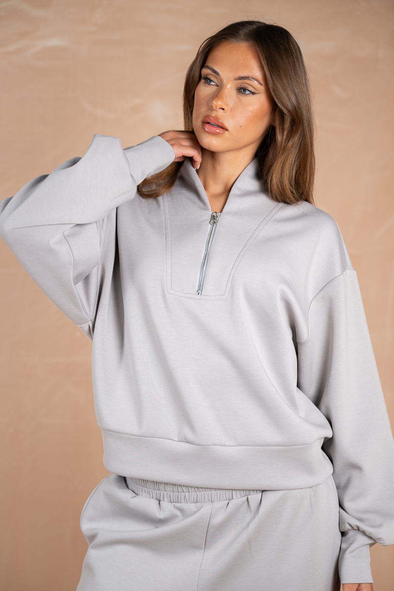 Soft Scuba Quarter Zip Sweatshirt - Grey