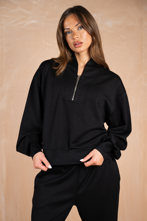 Soft Scuba Quarter Zip Sweatshirt - Black