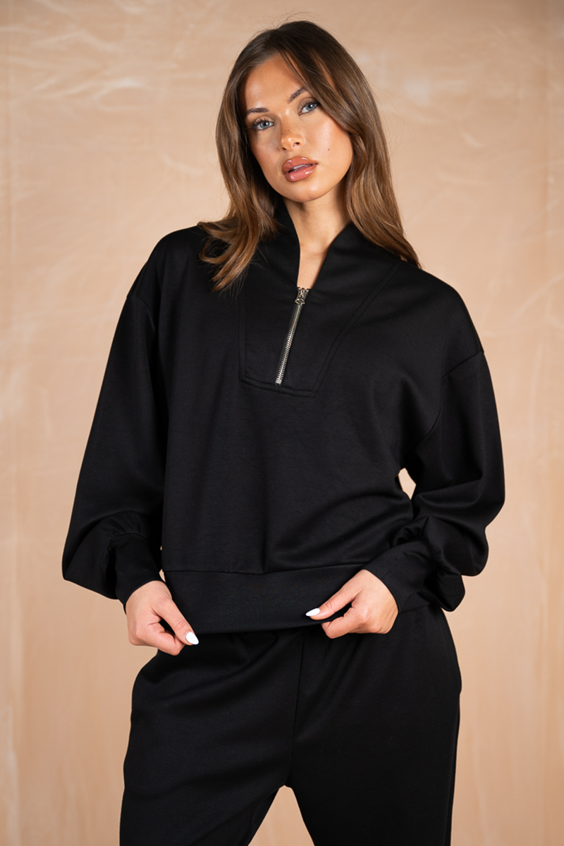 Soft Scuba Quarter Zip Sweatshirt - Black