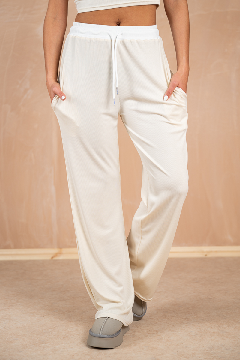 Ribbed Contrast Trousers - Stone