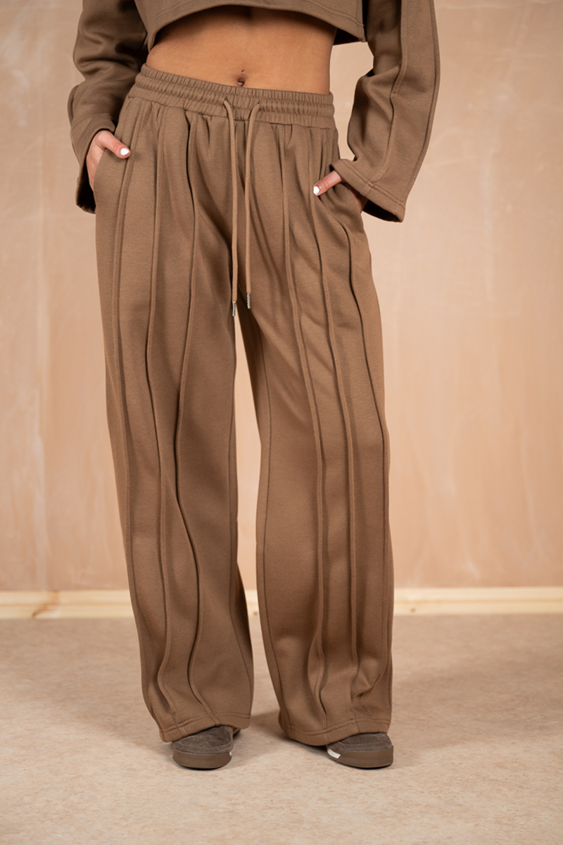 Pintuck Straight Leg Joggers - Brown