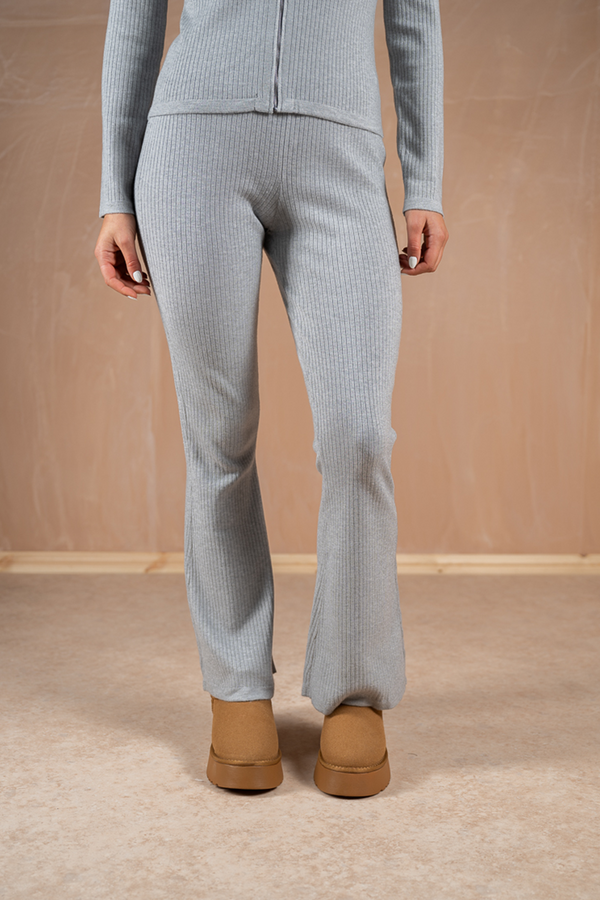 Ribbed Flare Trousers - Grey