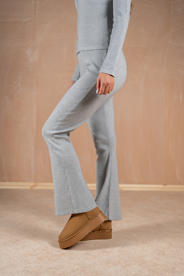 Ribbed Flare Trousers - Grey