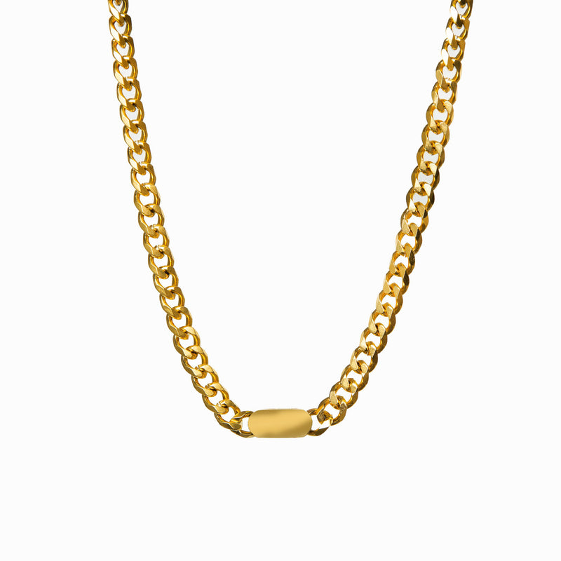 Rectangle Curb Chain Necklace - Gold
