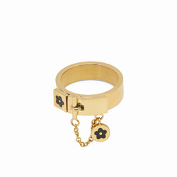 Flower Lock Charm Ring - Gold