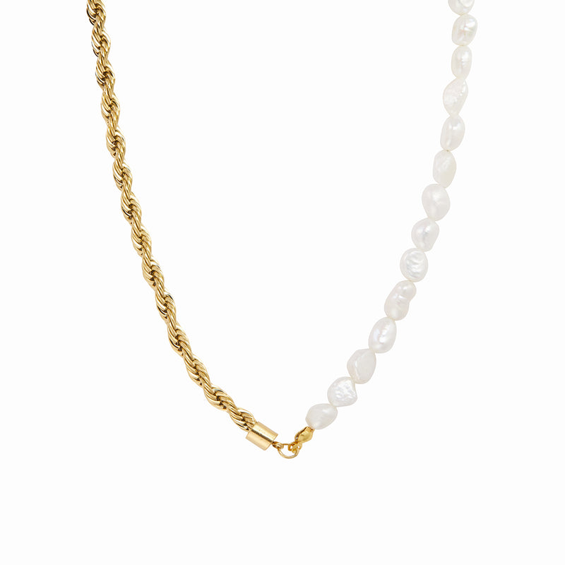 Pearl Rope Chain Necklace - Gold