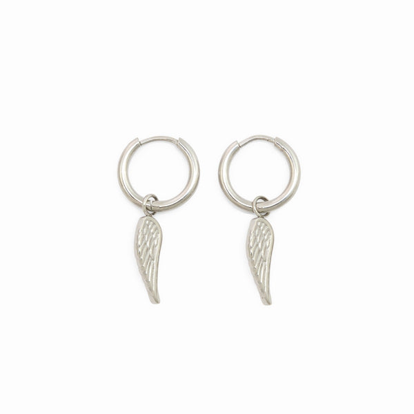 Angel Wing Hoop Earrings - Silver