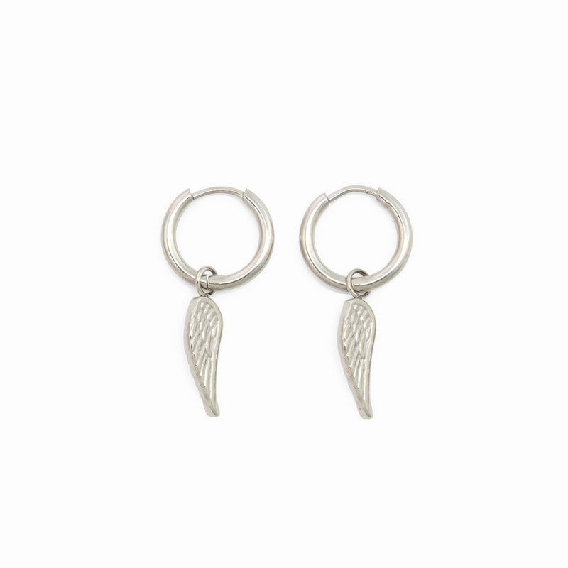 Angel Wing Hoop Earrings - Silver