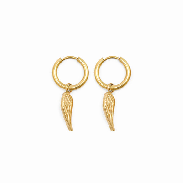 Angel Wing Hoop Earrings - Gold