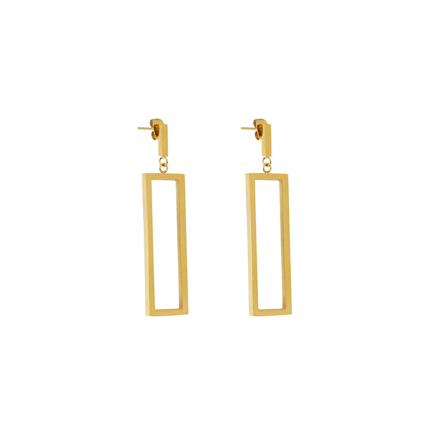 Minimal Rectangle Dangle Earrings - Gold