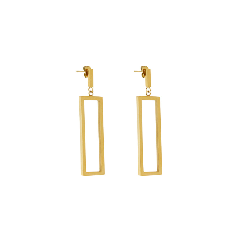Minimal Rectangle Dangle Earrings - Gold