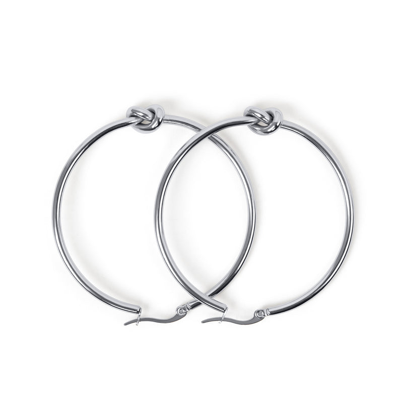 Knotted Hoop Earrings - Silver