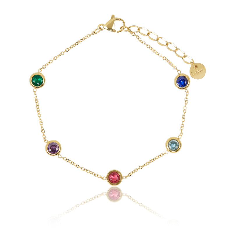 Multi-Colour Stone Bracelet - Gold