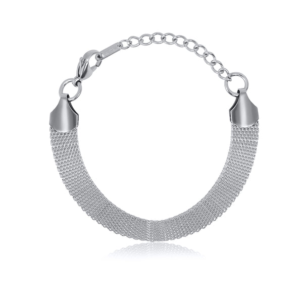 Mesh Loop Lock Chain Bracelet - Silver