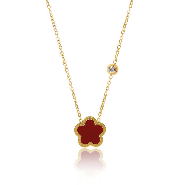 Clover Pendant Necklace - Gold/Red