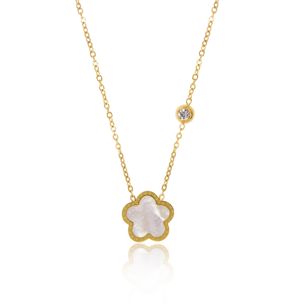 Clover Pendant Necklace - Gold/White
