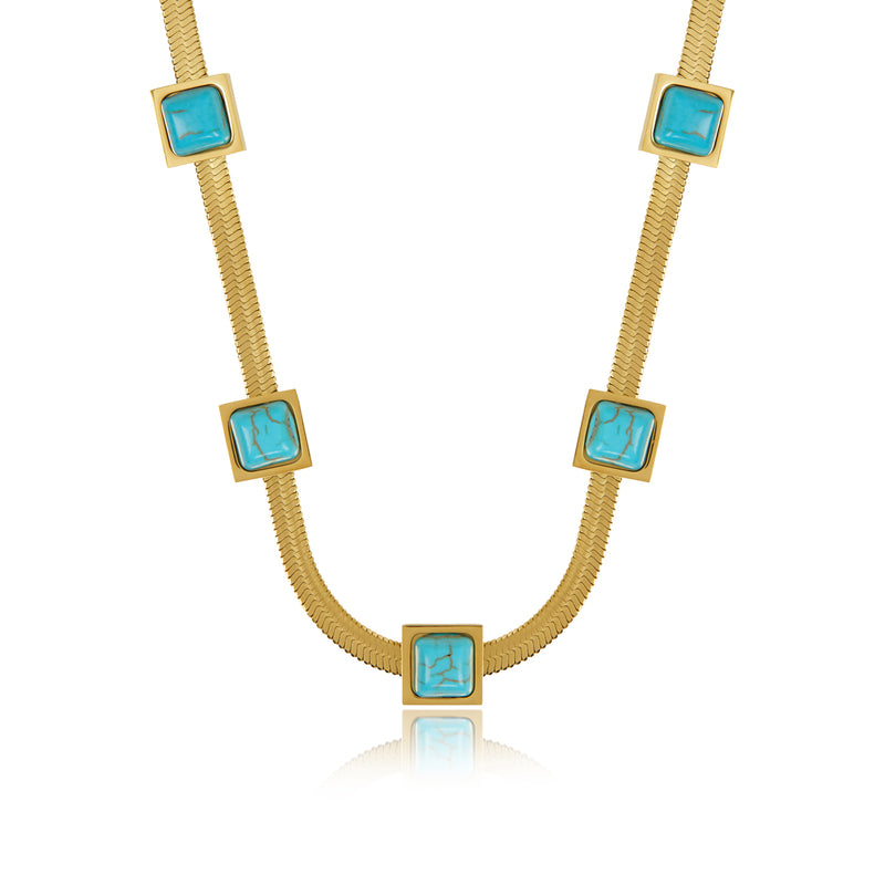 Aqua Stone Snake Chain Necklace – Gold