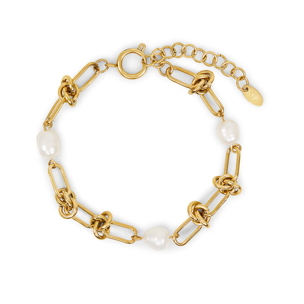 Perlenknoten-Kettenarmband - Gold