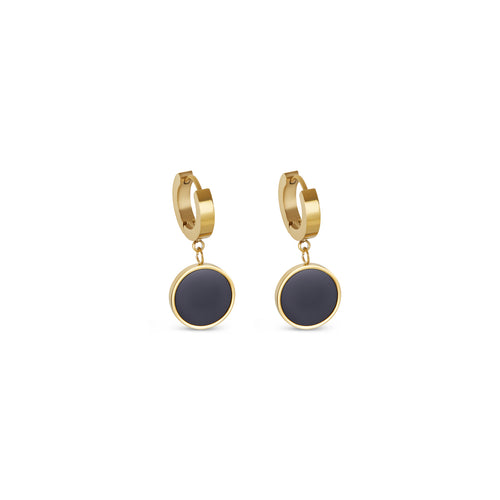 Noir Huggie Hoop Pendant Earrings - Gold