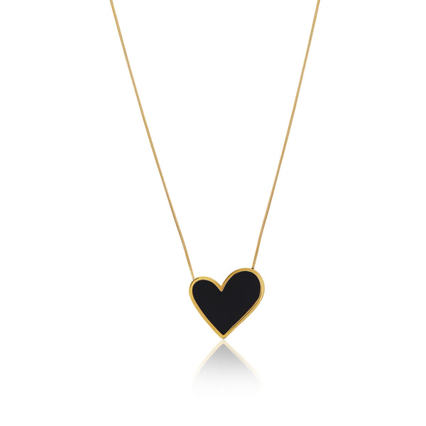 Marble Heart Pendant Necklace - Gold/Black