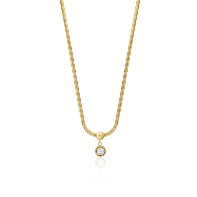 Pearl Pendant Snake Chain Necklace - Gold