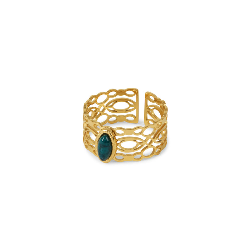 Malachite Oval Stone Ring - Gold