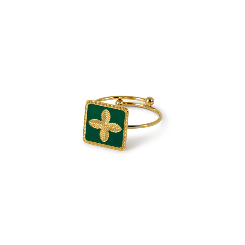 La Fleur Plate Ring - Gold/Green (Adjustable)
