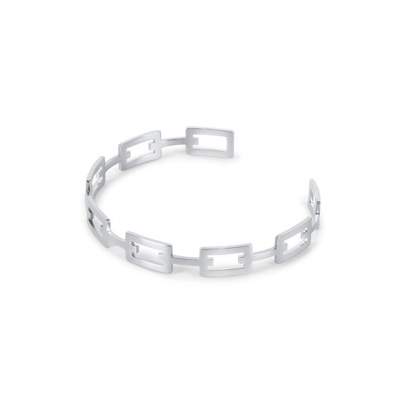 Geometric Bangle Bracelet - Silver